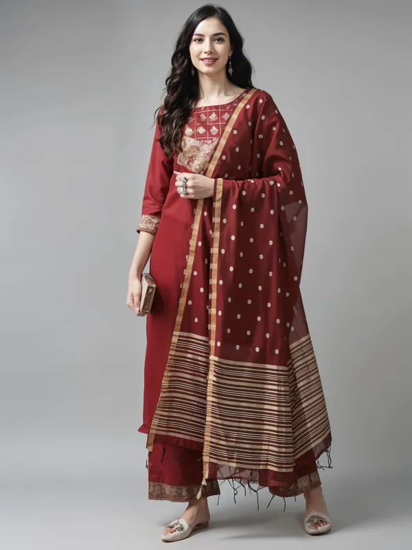 Maroon_3_Pc_Embroidery_Straight_Kurta_Palazzo_With_Dupatta__Set_Push_Premium_For_Women