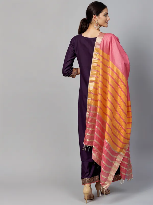 Wine_3_Pc_Boat_Neck_Designer_Kurta_Palazzo_With_Dupatta__Set_Push_Premium_For_Women
