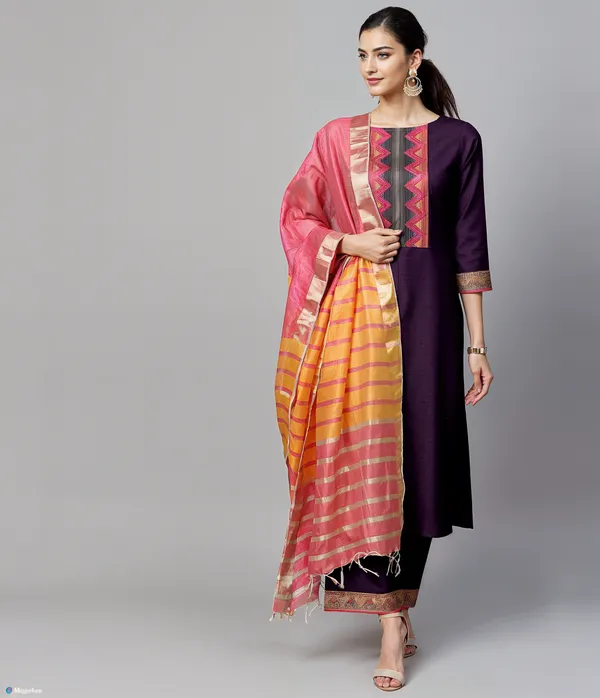 Wine_3_Pc_Boat_Neck_Designer_Kurta_Palazzo_With_Dupatta__Set_Push_Premium_For_Women
