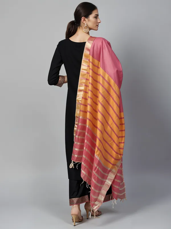Black_Boat_Neck_Designer_Kurta_Palazzo_With_Dupatta__Set_Push_Premium_For_Women