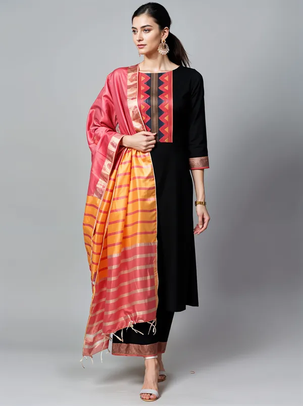 Black_Boat_Neck_Designer_Kurta_Palazzo_With_Dupatta__Set_Push_Premium_For_Women