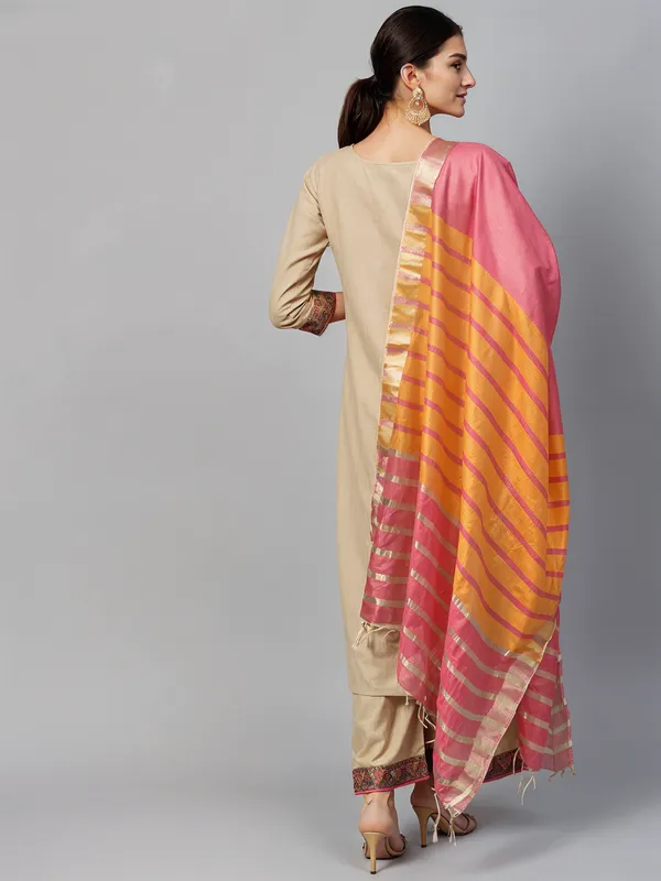 Biege_Boat_Neck_Designer_Kurta_Palazzo_With_Dupatta__Set_Push_Premium_For_Women