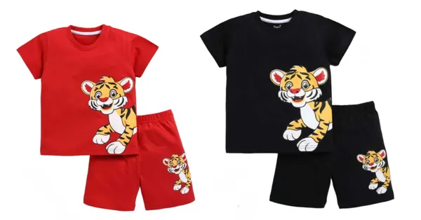 Pack_of_2_Red_&_Black_Cotton_Printed_T-Shirt_&_Short_Set_For_Baby_Boys_&_Girls