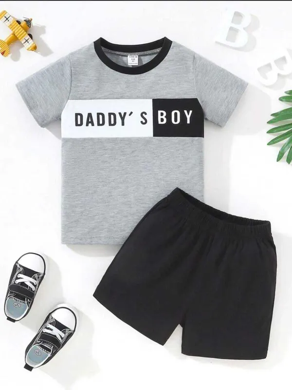 Grey_Daddy's_Boy_Printed_Cotton_T-Shirt_&_Shorts_set