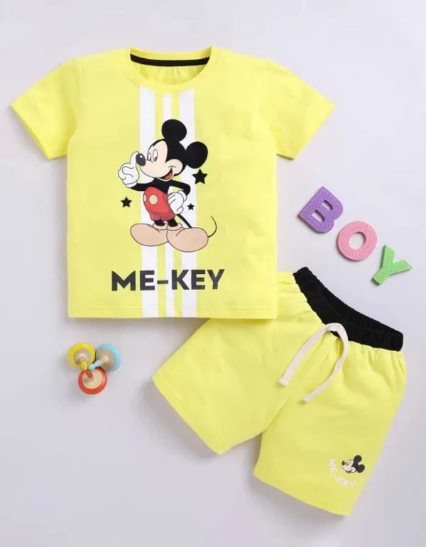 Mickey_Mouse_Printed_Yellow_Cotton_T-Shirt_&_Shorts_Set_For_Boys_&_Girls