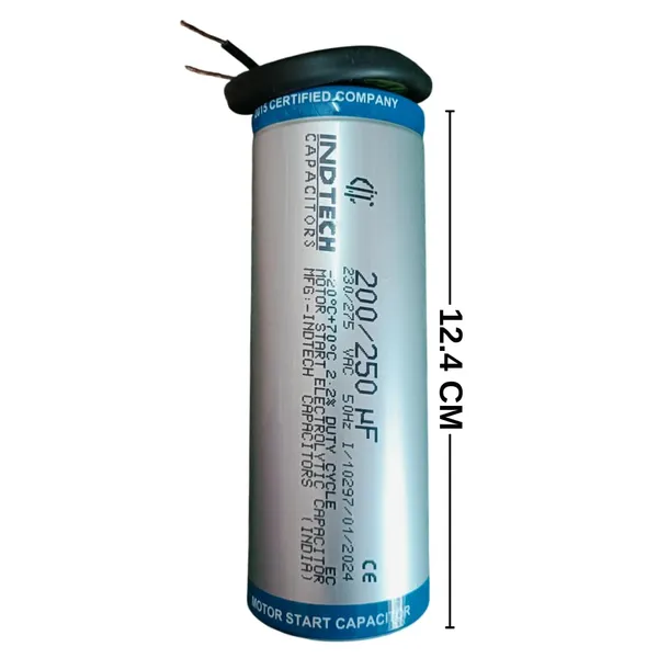 INDTECH_200/250_Motor_Start_Capacitor_|_200/250_MFD_|_Round_Polycarbonate_(PC)_Capacitor