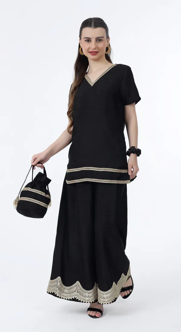 Black_Woven_Premium_Solid_Texture_Polyester_Western_Wear_Co-Ord_Set