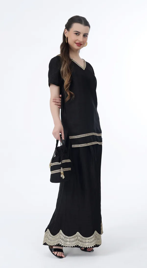 Black_Woven_Premium_Solid_Texture_Polyester_Western_Wear_Co-Ord_Set