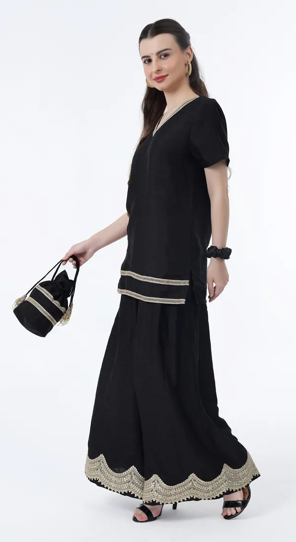 Black_Woven_Premium_Solid_Texture_Polyester_Western_Wear_Co-Ord_Set