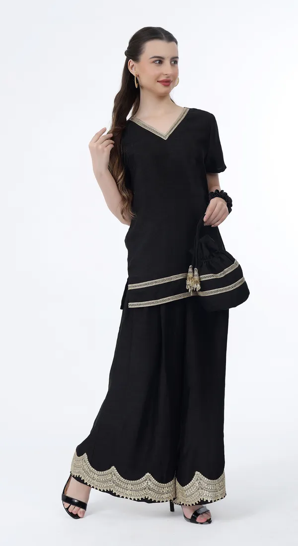 Black_Woven_Premium_Solid_Texture_Polyester_Western_Wear_Co-Ord_Set