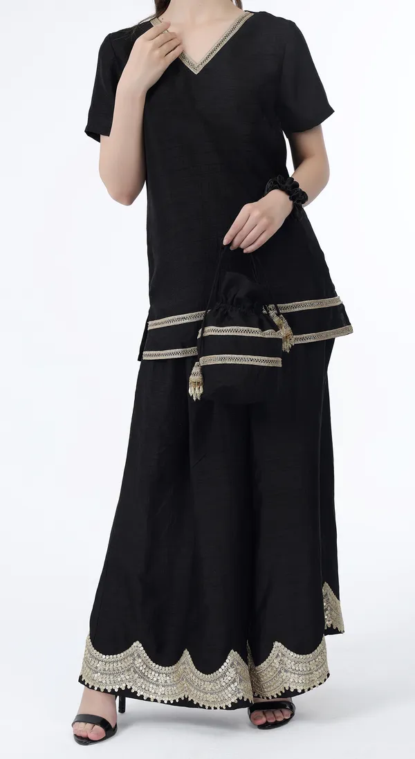 Black_Woven_Premium_Solid_Texture_Polyester_Western_Wear_Co-Ord_Set