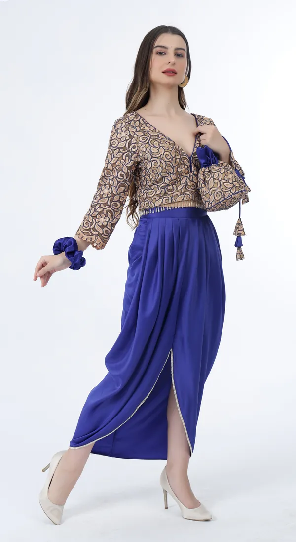 Royal_Blue_Woven_Premium_Western_Wear_Co-Ord_Crop_Top_and_Skirt_Set