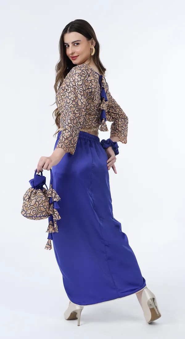Royal_Blue_Woven_Premium_Western_Wear_Co-Ord_Crop_Top_and_Skirt_Set