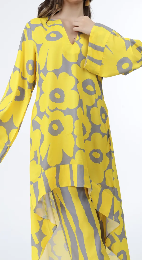 Yellow_Woven_Premium_Polyester_Printed_Oversize_Kurta_Pyjama_Set_and_Complimentary_Scrunchie