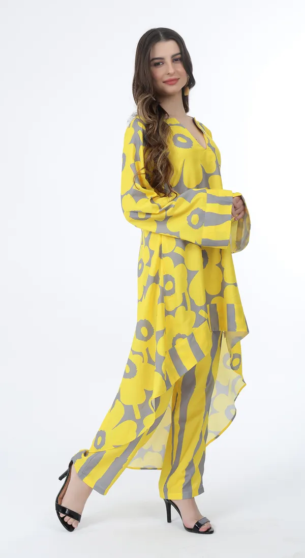 Yellow_Woven_Premium_Polyester_Printed_Oversize_Kurta_Pyjama_Set_and_Complimentary_Scrunchie