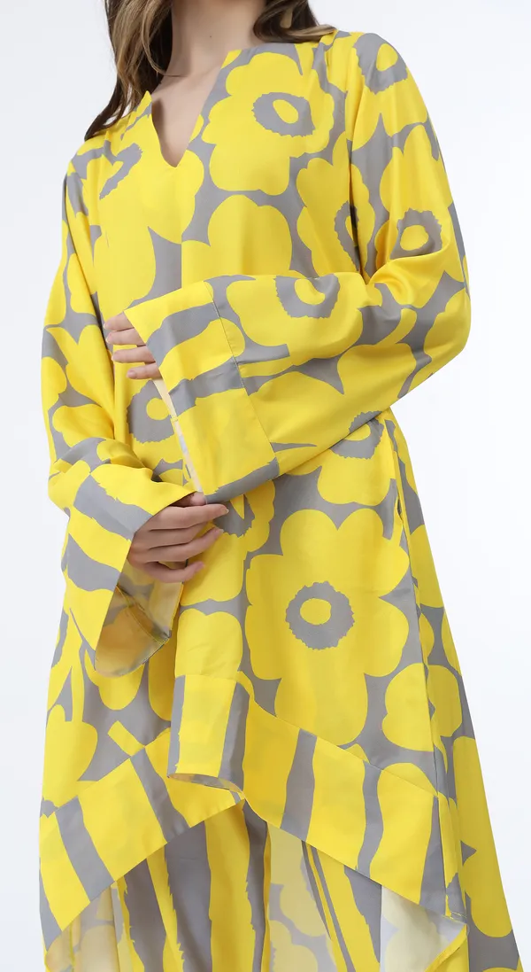 Yellow_Woven_Premium_Polyester_Printed_Oversize_Kurta_Pyjama_Set_and_Complimentary_Scrunchie