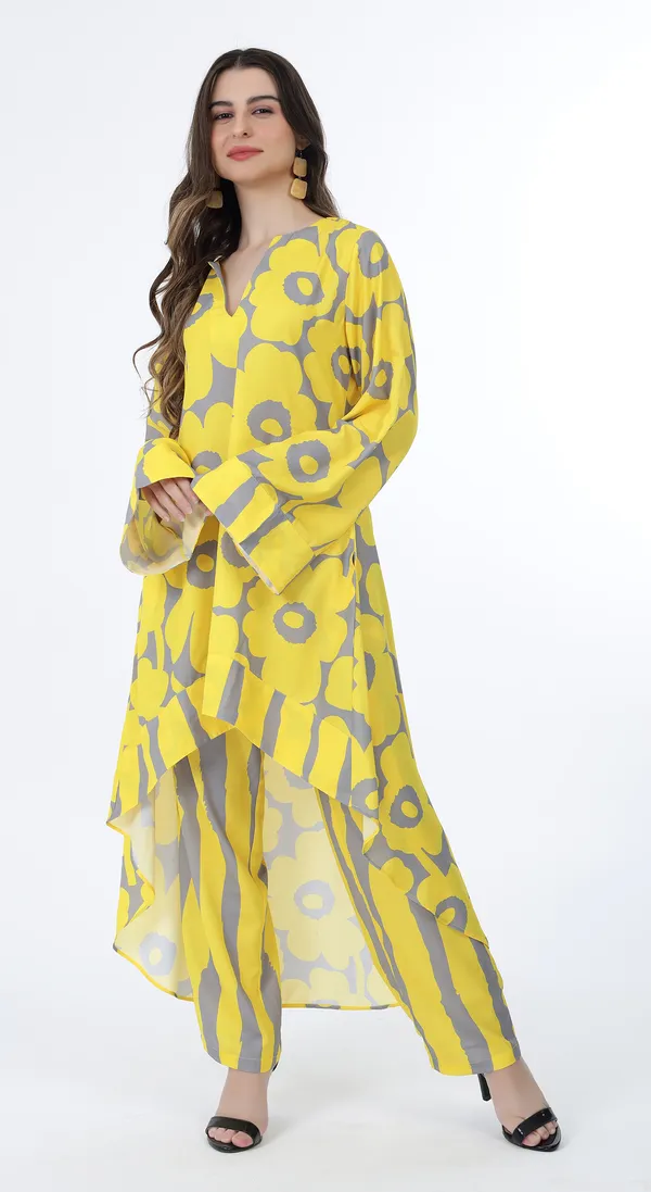 Yellow_Woven_Premium_Polyester_Printed_Oversize_Kurta_Pyjama_Set_and_Complimentary_Scrunchie