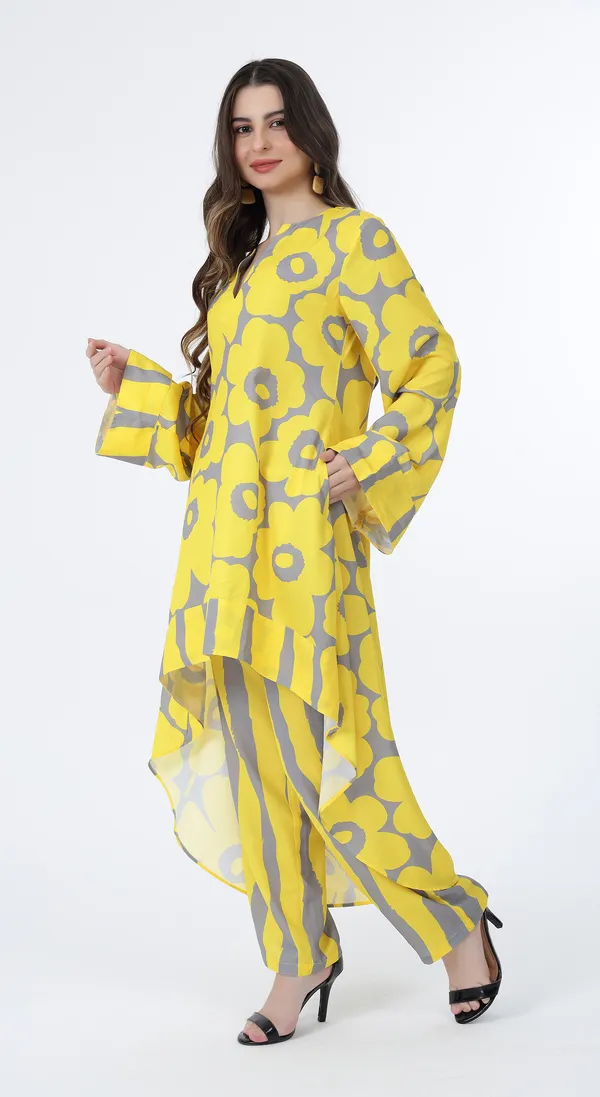 Yellow_Woven_Premium_Polyester_Printed_Oversize_Kurta_Pyjama_Set_and_Complimentary_Scrunchie