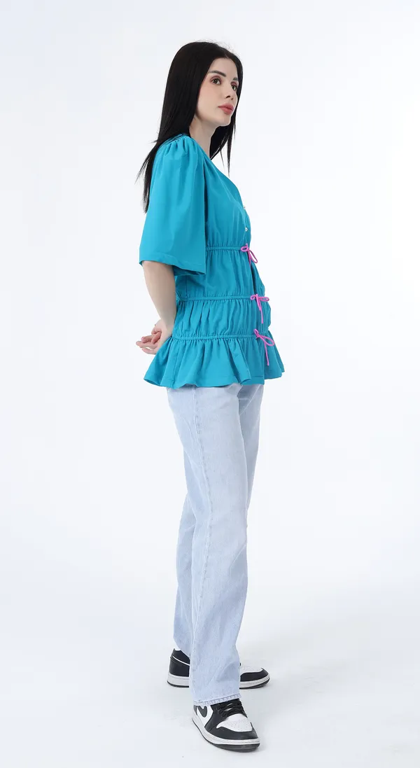 Aqua_Knitted_Premium_Luxurious_Polyester_Half_Sleeve_Top_with_Complimentary_Scrunchie