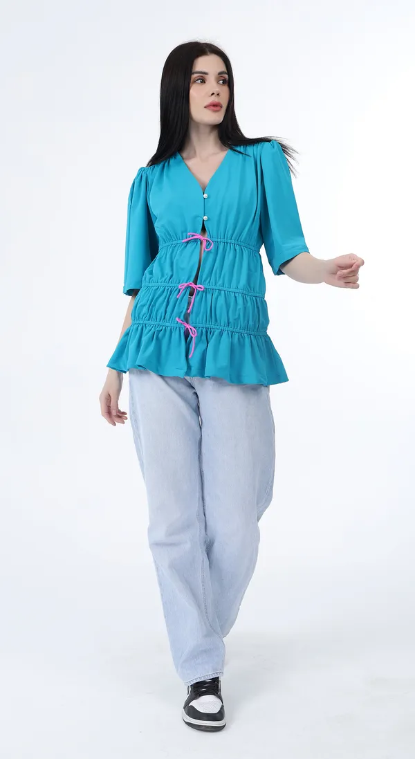 Aqua_Knitted_Premium_Luxurious_Polyester_Half_Sleeve_Top_with_Complimentary_Scrunchie