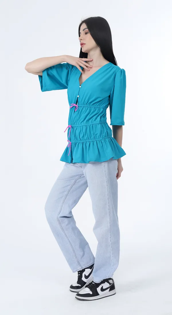 Aqua_Knitted_Premium_Luxurious_Polyester_Half_Sleeve_Top_with_Complimentary_Scrunchie