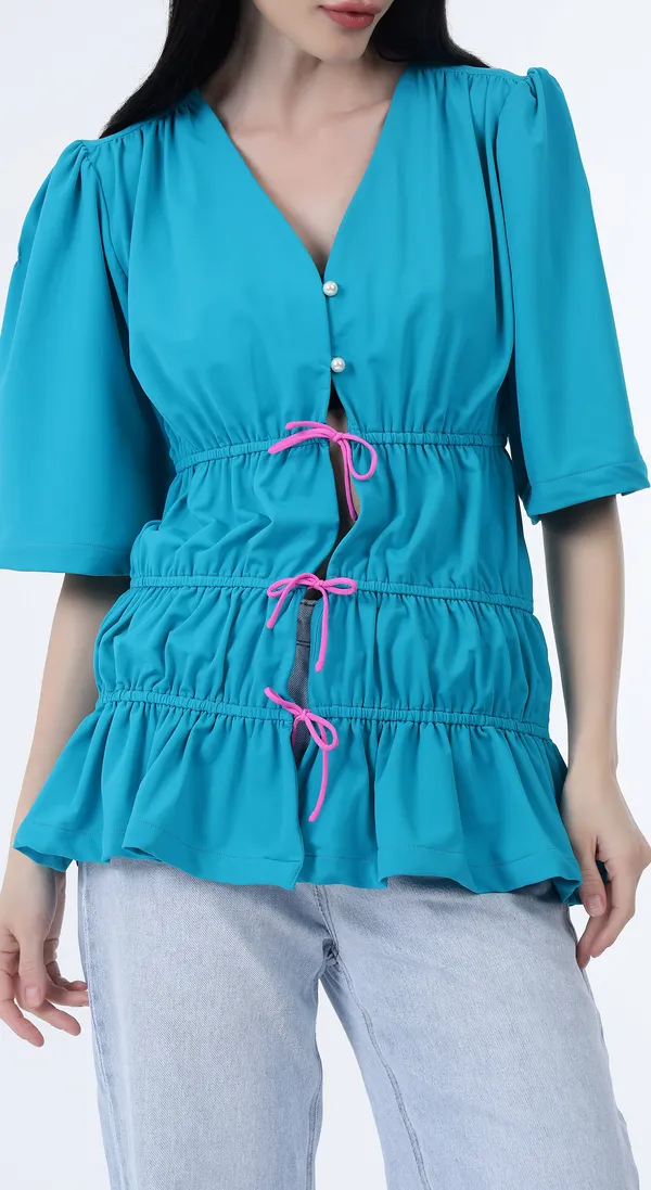 Aqua_Knitted_Premium_Luxurious_Polyester_Half_Sleeve_Top_with_Complimentary_Scrunchie