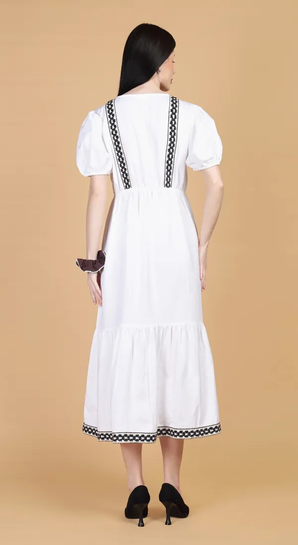 White_Woven_Cotton_Linen_A-line_Midi_Dress_with_soft_gathers