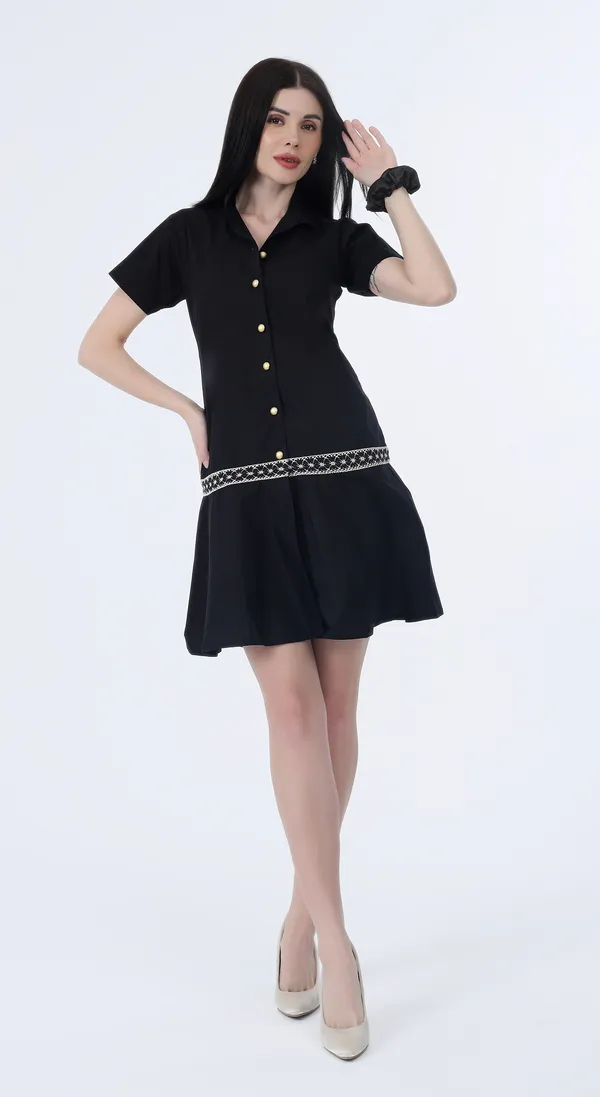 Black_Woven_Premium_Cotton_Dress_with_Complimentary_Scrunchie