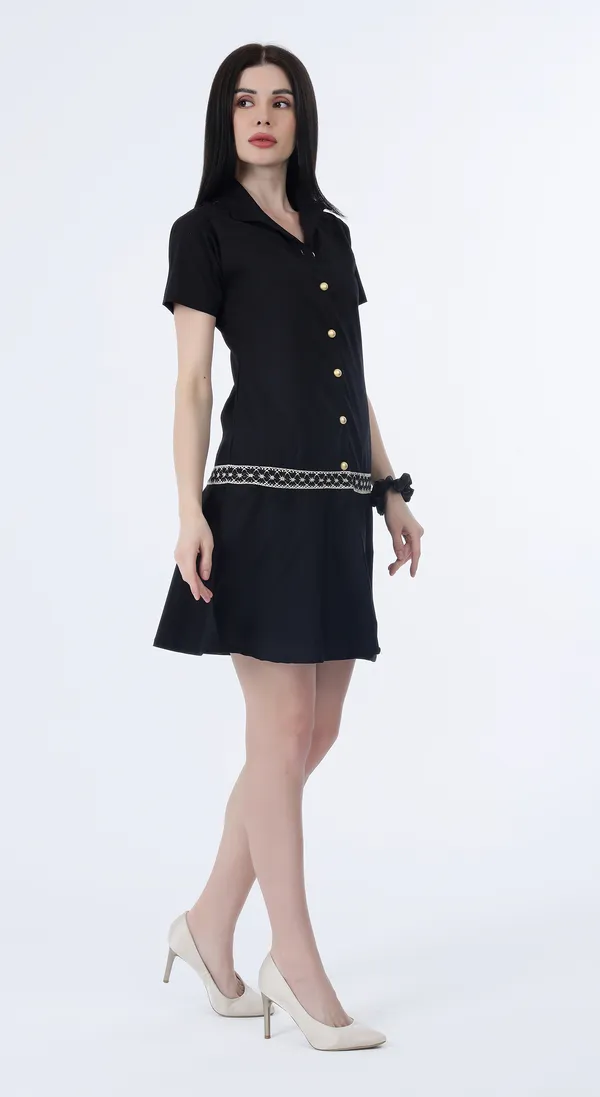 Black_Woven_Premium_Cotton_Dress_with_Complimentary_Scrunchie