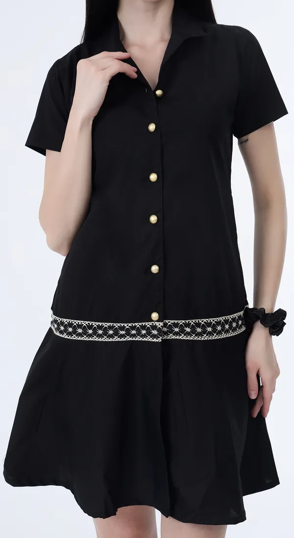 Black_Woven_Premium_Cotton_Dress_with_Complimentary_Scrunchie