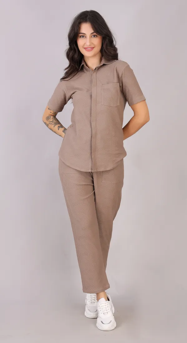 Brown_Cotton_Jacquard_Knitted_Fabric_Western_Wear_Shirt_With_Single_Pocket_and_Hidden_Button_Placket