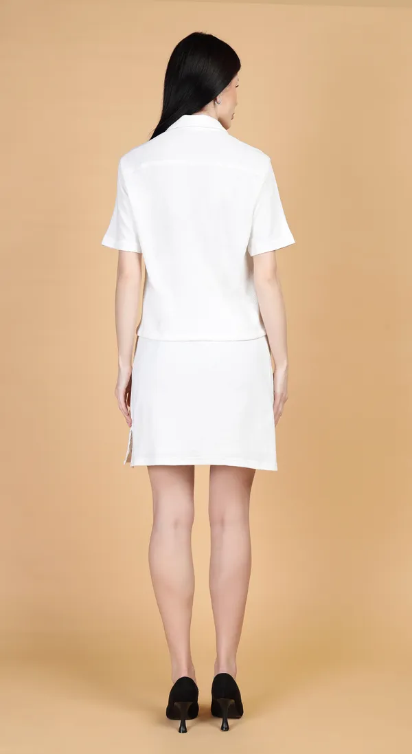 White_Knitted_Premium_Cotton_jacquard_Top_&_Skirt_Co-ord_SET_with_Complimentary_Scrunchie