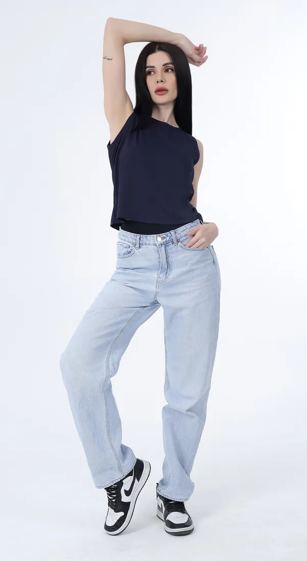 Navy_Knitted_Premium_Polyester_Sleeveless_Tank_Top_with_Complimentary_Scrunchie
