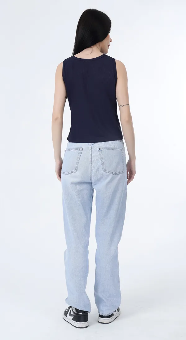 Navy_Knitted_Premium_Polyester_Sleeveless_Tank_Top_with_Complimentary_Scrunchie