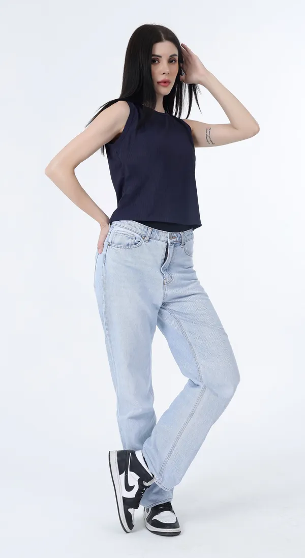 Navy_Knitted_Premium_Polyester_Sleeveless_Tank_Top_with_Complimentary_Scrunchie