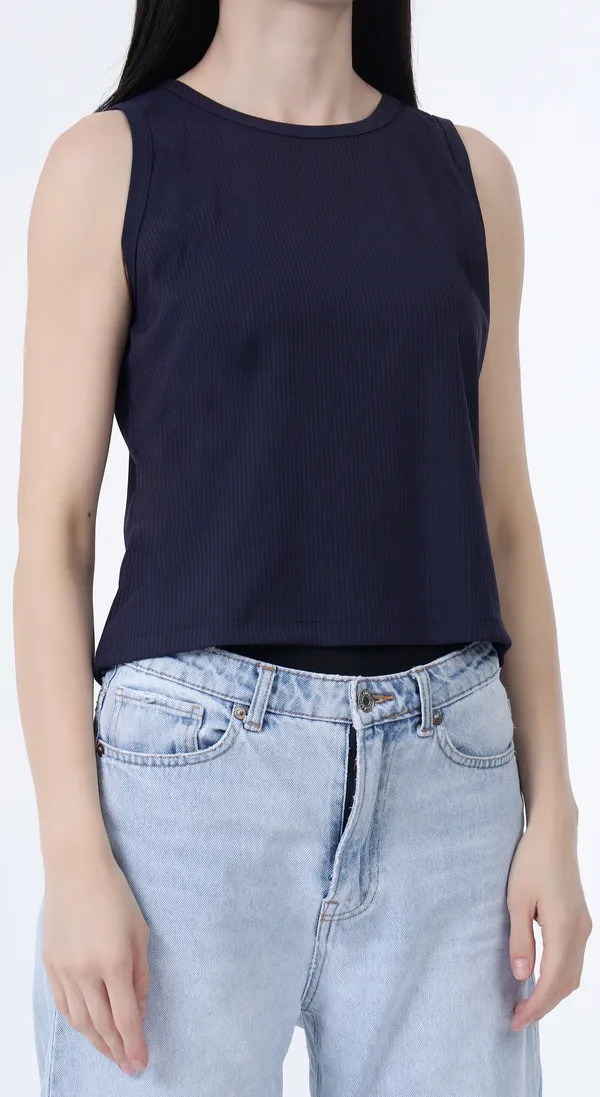 Navy_Knitted_Premium_Polyester_Sleeveless_Tank_Top_with_Complimentary_Scrunchie