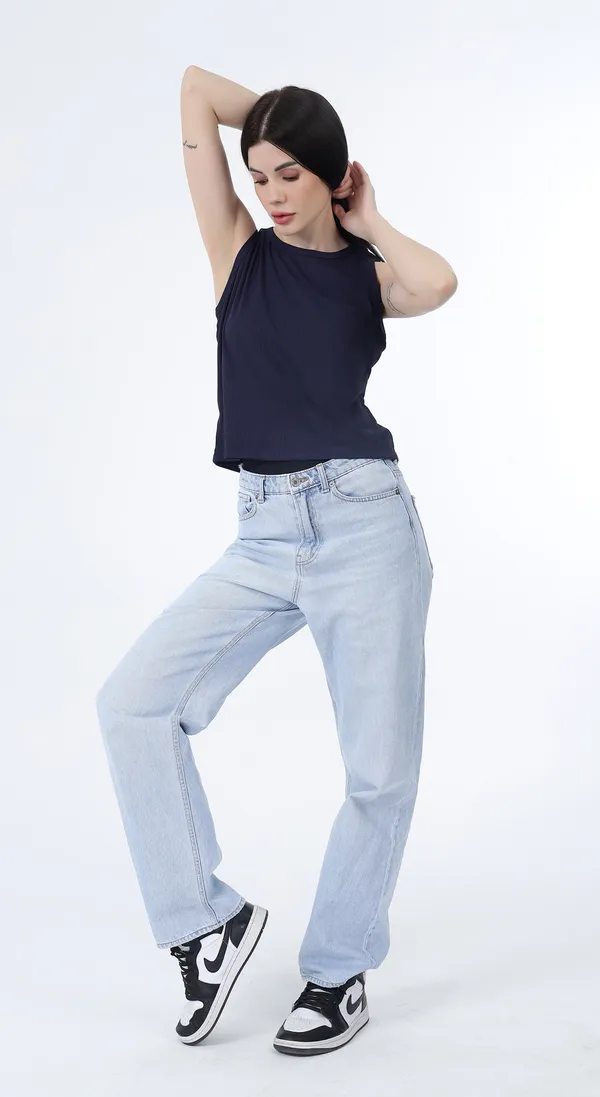 Navy_Knitted_Premium_Polyester_Sleeveless_Tank_Top_with_Complimentary_Scrunchie