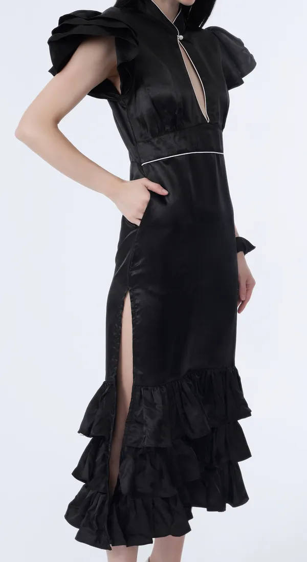 Black_Woven_Premium_Polyester_Silky_Smooth_Satin_Long_Party_wear_Dress_with_Complimentary_Scrunchie