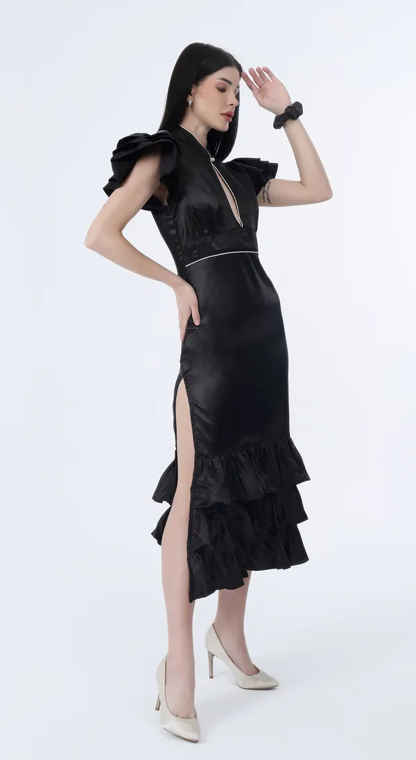 Black_Woven_Premium_Polyester_Silky_Smooth_Satin_Long_Party_wear_Dress_with_Complimentary_Scrunchie