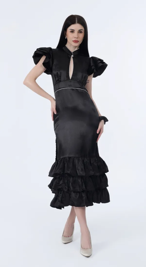 Black_Woven_Premium_Polyester_Silky_Smooth_Satin_Long_Party_wear_Dress_with_Complimentary_Scrunchie