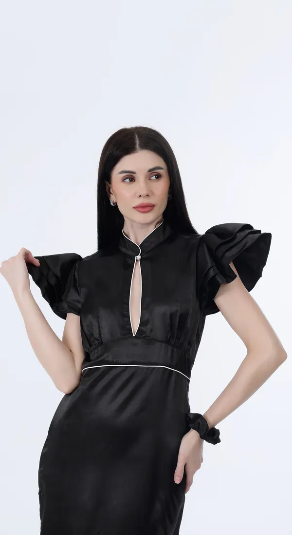 Black_Woven_Premium_Polyester_Silky_Smooth_Satin_Long_Party_wear_Dress_with_Complimentary_Scrunchie