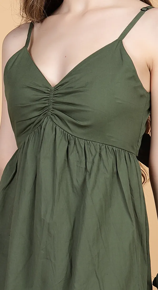 Olive_Cotton_A_Line_Dress_with_Elastic_Bust_and_Complimentary_Scrunchie