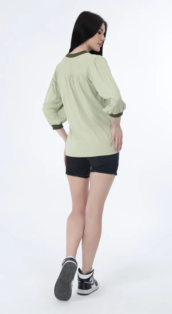 Lime_Knitted_Premium_Polyester_Top_with_buttons_and_rib_at_collar_with_Complimentary_Scrunchie