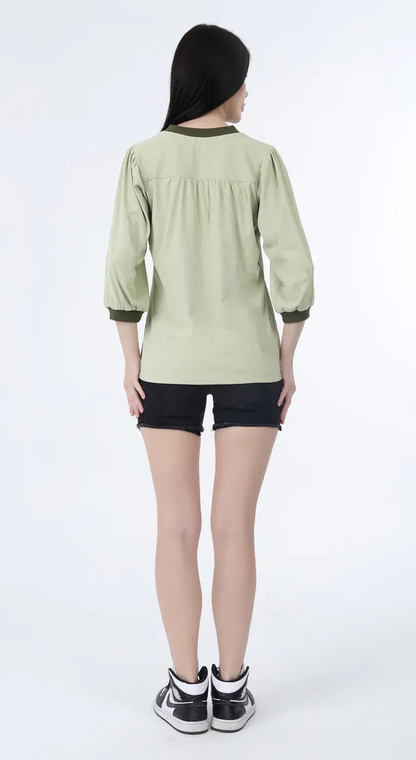 Lime_Knitted_Premium_Polyester_Top_with_buttons_and_rib_at_collar_with_Complimentary_Scrunchie