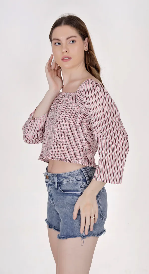 Pink_Off-Shoulder_Smocked_Crop_Western_Wear_Top_For_Women