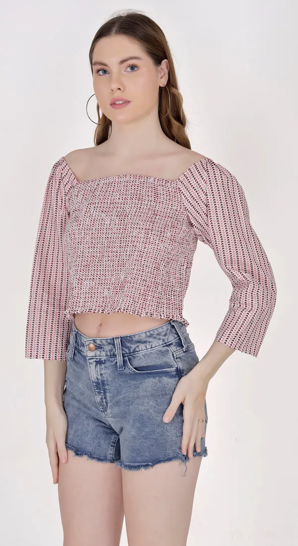 Pink_Off-Shoulder_Smocked_Crop_Western_Wear_Top_For_Women