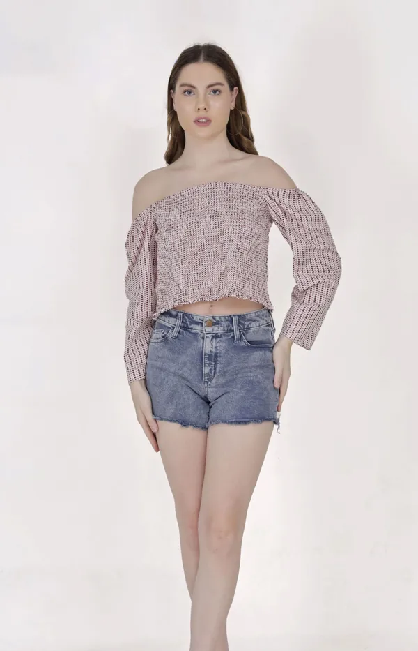 Pink_Off-Shoulder_Smocked_Crop_Western_Wear_Top_For_Women