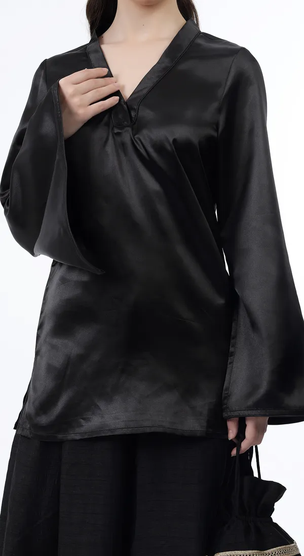Black_Woven_Premium_Solid_Smooth_Satin_Western_Wear_Co-Ord_Set