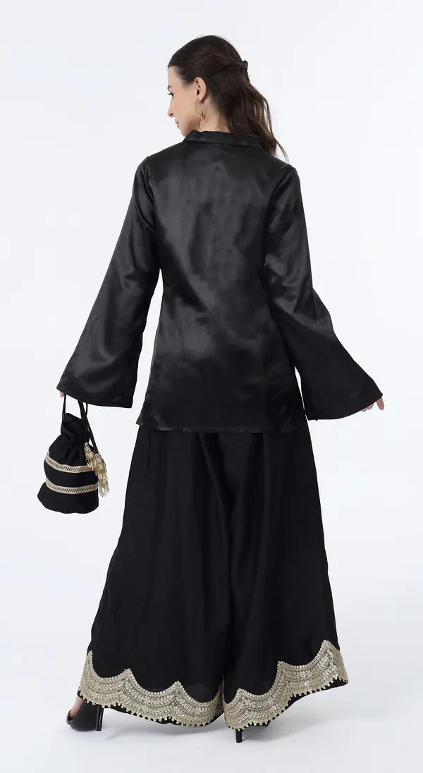 Black_Woven_Premium_Solid_Smooth_Satin_Western_Wear_Co-Ord_Set