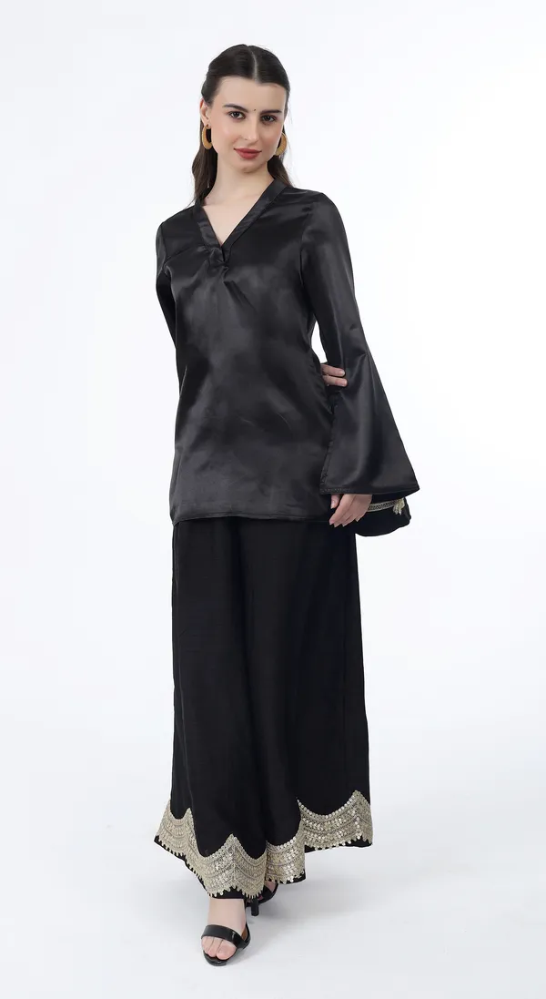 Black_Woven_Premium_Solid_Smooth_Satin_Western_Wear_Co-Ord_Set